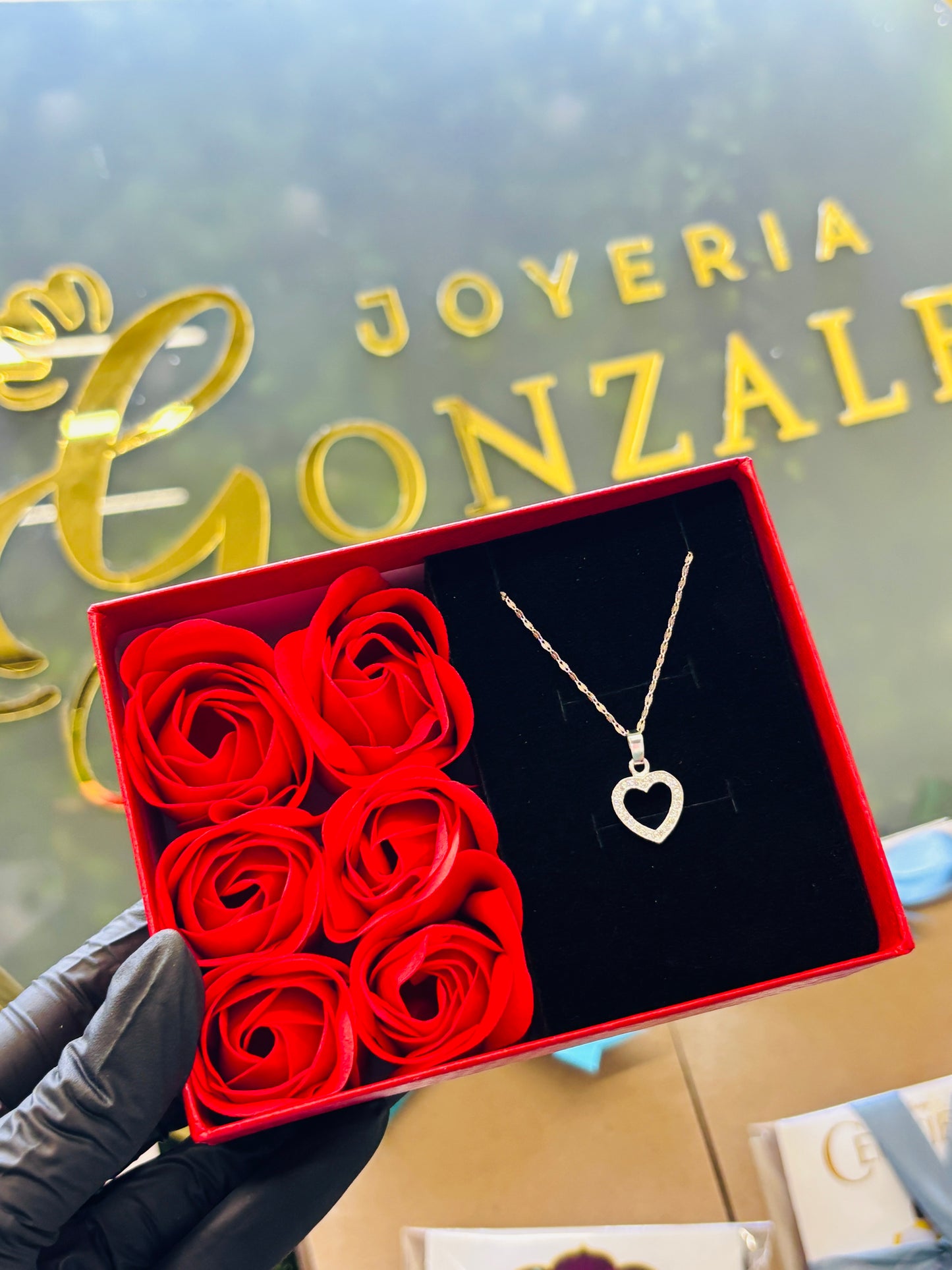 Corazón plata rosas