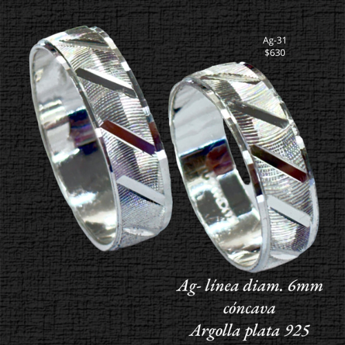 Argolla Línea Diamantes 6mm cóncava